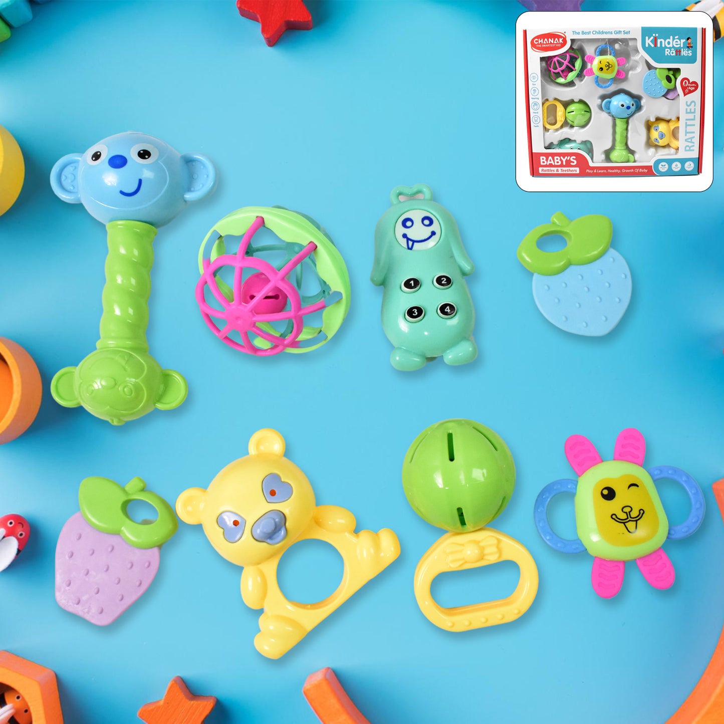 Kinder Rattles Classic Store Plastic Non-toxic Shake And Grab Ball Baby Rattles Teethers (8 Pcs Set) - Happy Price - Image 2