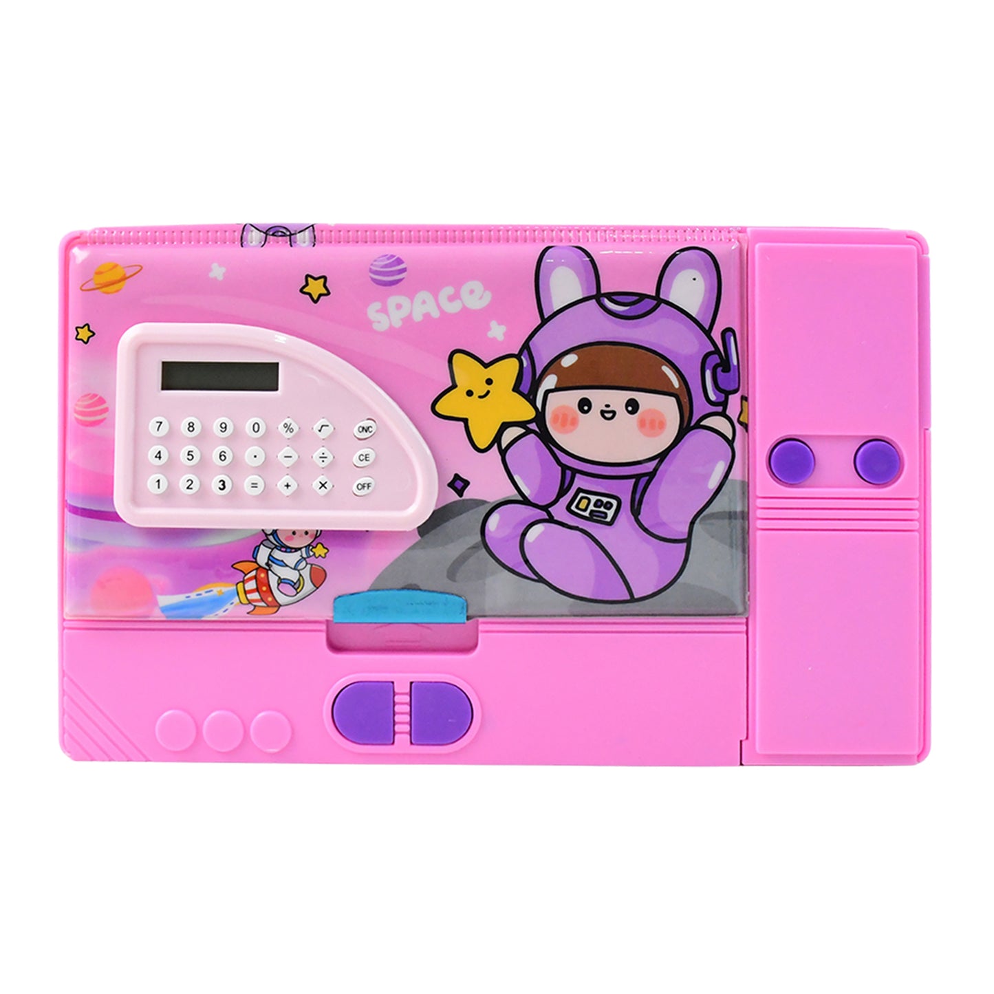 Multi-functional Space Theme Pencil Box With Built-in Calculator (1 Pc) - Happy Price - Image 2