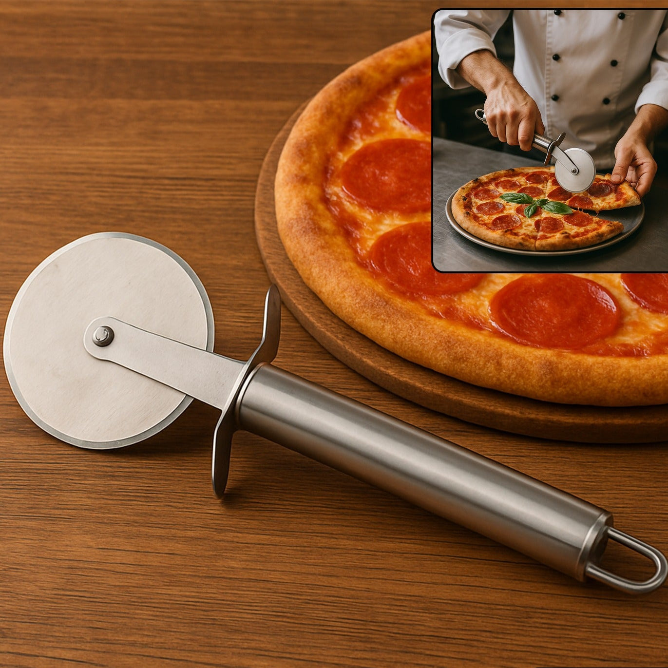 Stainless Steel Pizza Cutter Wheel with Ergonomic Handle - Sharp Rotary Blade for Effortless Slicing - Happy Price - Image 1