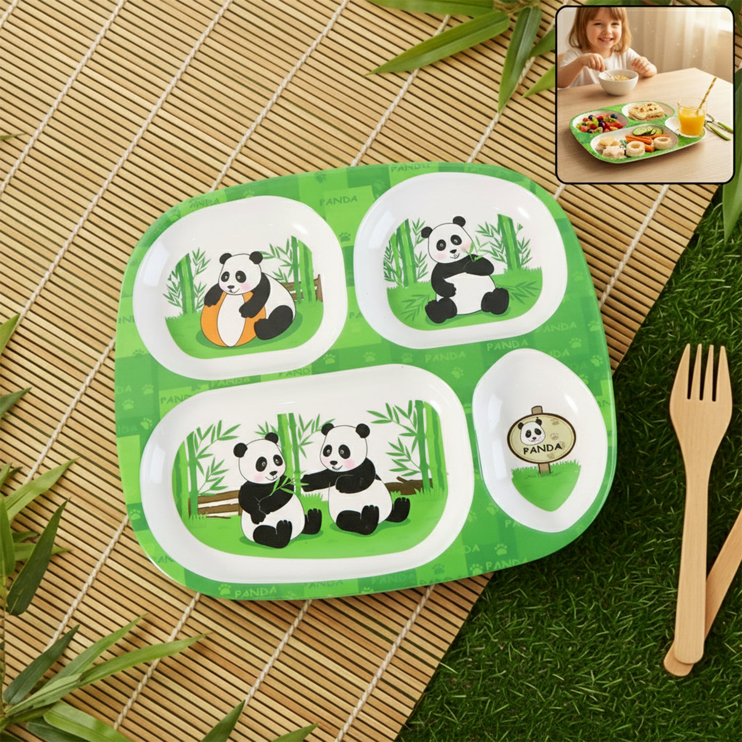 Kids 4-Compartment Melamine Partition Plate (1 Pc, 24x22 Cm) - Happy Price - Image 2