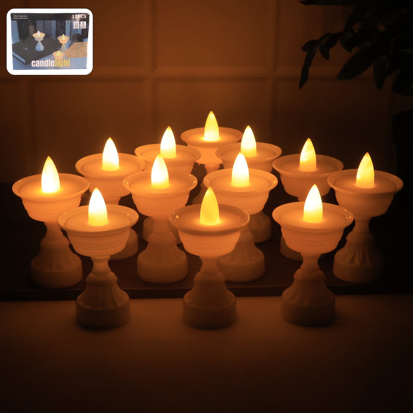 Set of 12 White Water-Activated LED Diyas for Festivals and Home Decor - Happy Price - Image 3
