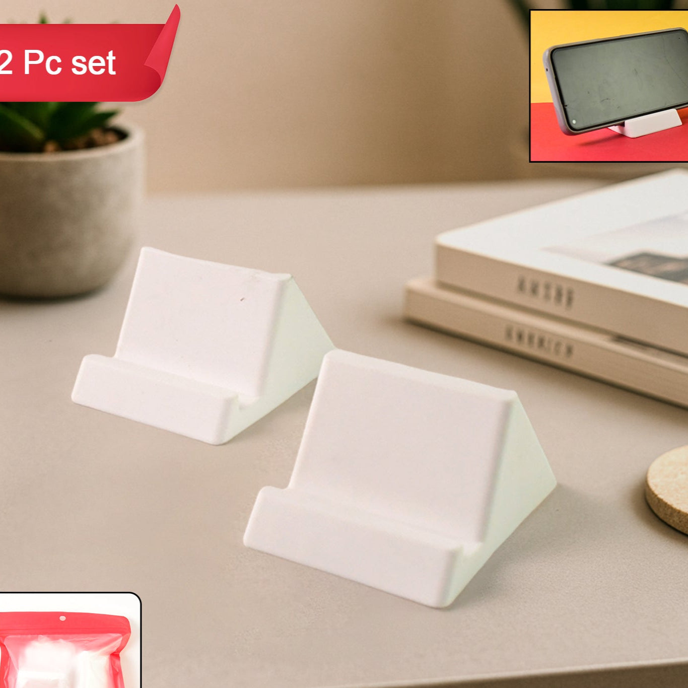 Compact Plastic Mobile Phone Holder Stand (2 Pc Mix Color) - Happy Price - Image 1