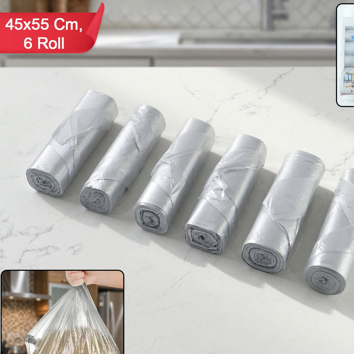 Garbage Bags Roll Set - 6 Rolls, 45x55 Cm, Heavy Duty Waste Bags - Great Price - Image 1