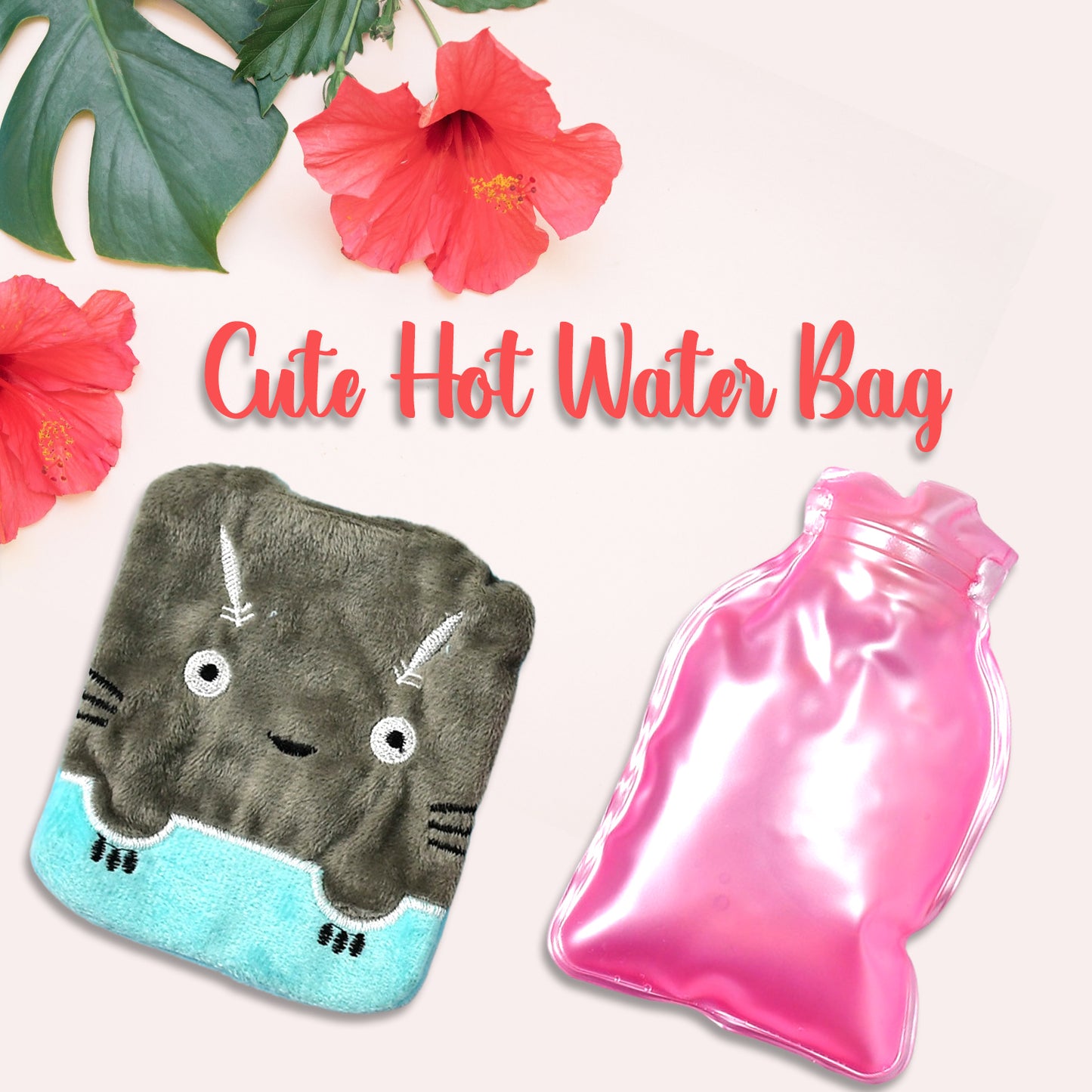 Grey Cat Print Small Hot Water Bag With Cover For Pain Relief Neck Shoulder Pain And Hand Feet Warmer Menstrual Cramps. - Happy Price - Image 3
