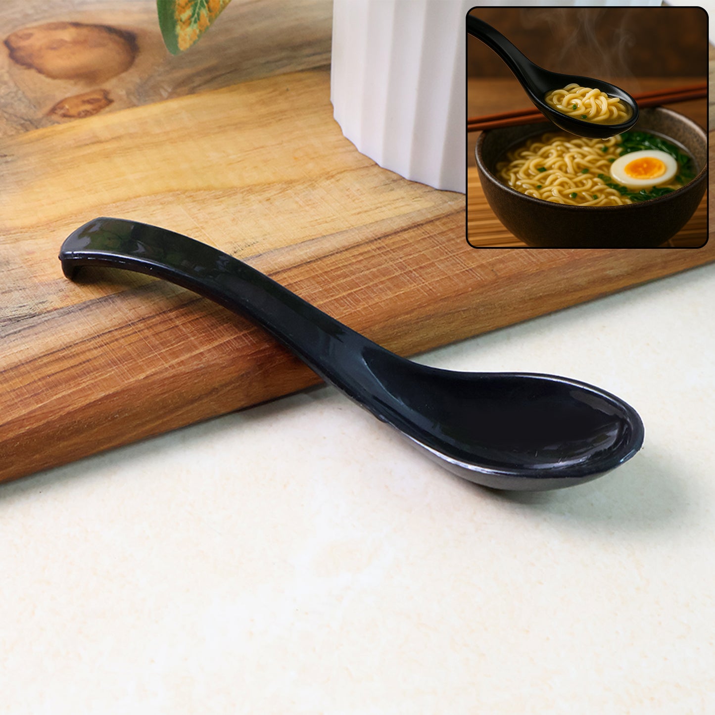 Durable Black Plastic Soup Spoon - Deep Bowl, Ergonomic Handle (1 Pc) - Happy Price - Image 2
