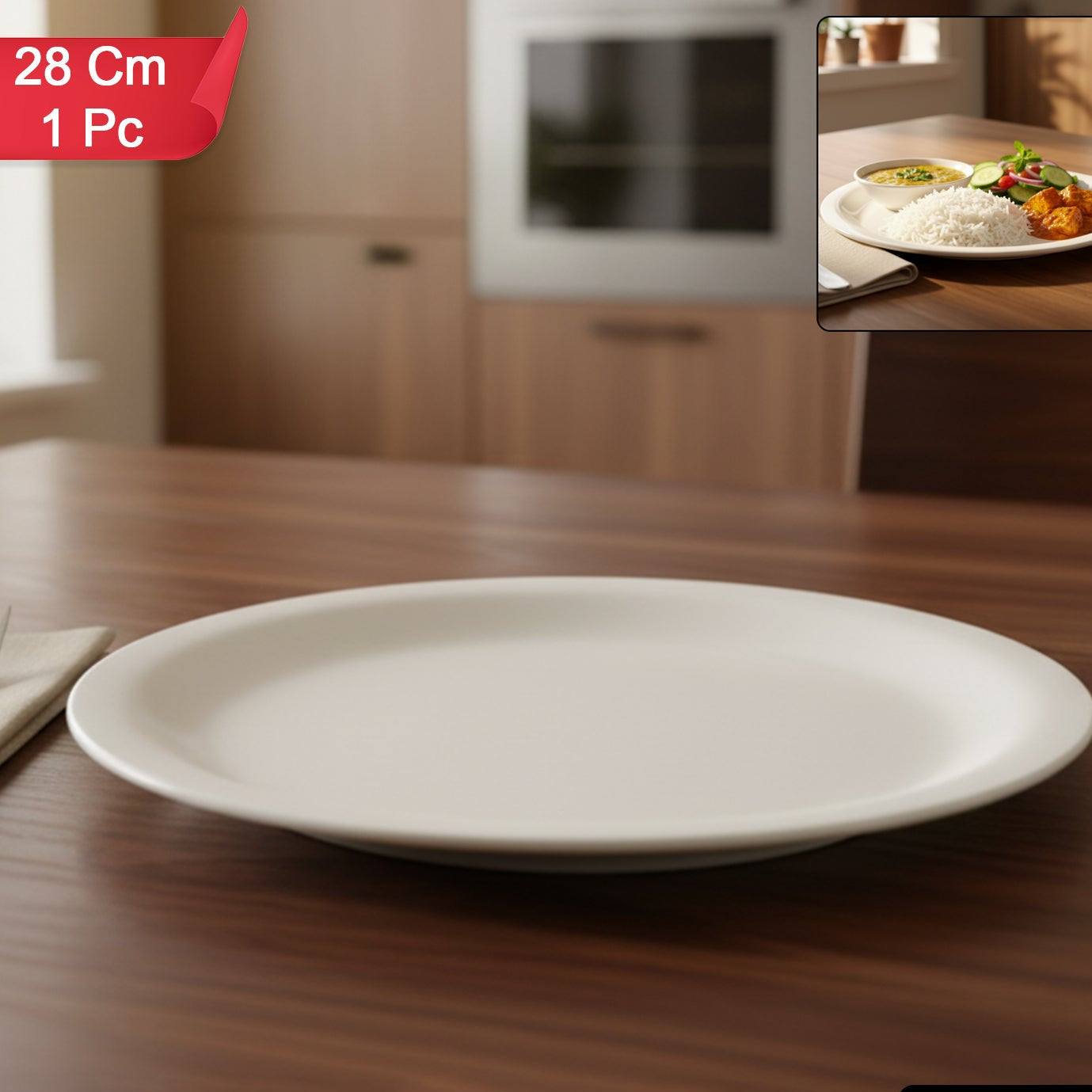 28cm Round Dinner Plate - 1 Pc White Serving Dish for Meals & Snacks - Happy Price - Image 1