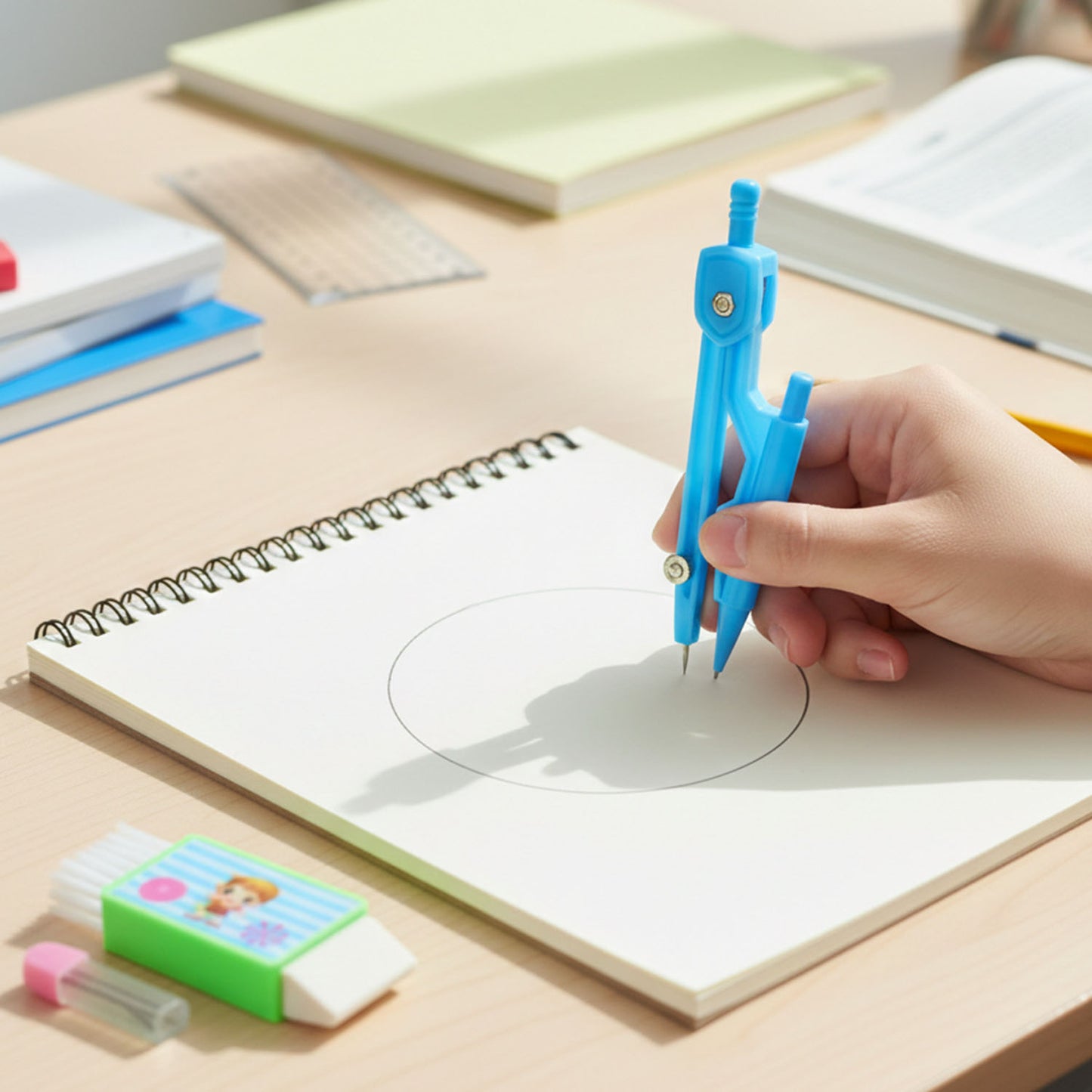 Kids Plastic Geometry Compass Set with Eraser & Lead Refills - 1 Set - Happy Price - Image 5