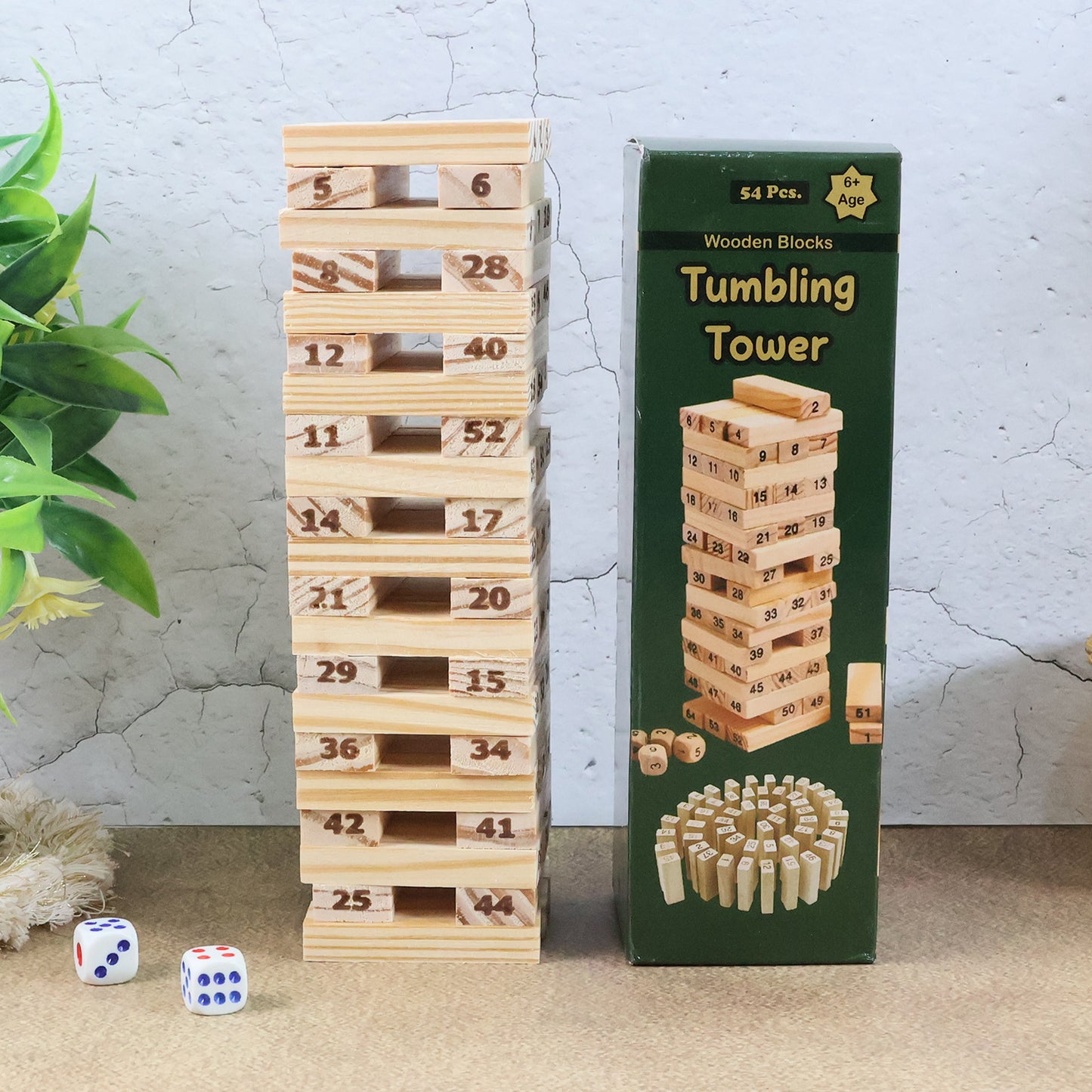 54 Pcs Wooden Tumbling Tower Game - Numbered Blocks & Dice for Family Fun - Happy Price - Image 4