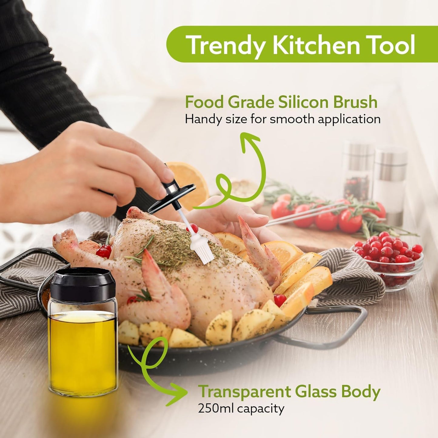 Glass Oil Dispenser Bottle with Built-in Silicone Brush (250ml) - Happy Price - Image 3