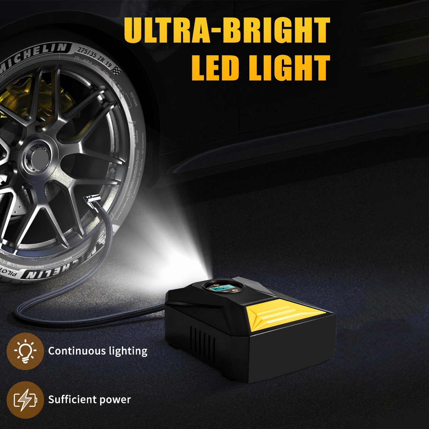 Portable Digital Tyre Inflator - 12V Car Air Compressor with Auto Shut-off & LCD Display (1 Pc) - Happy Price - Image 3