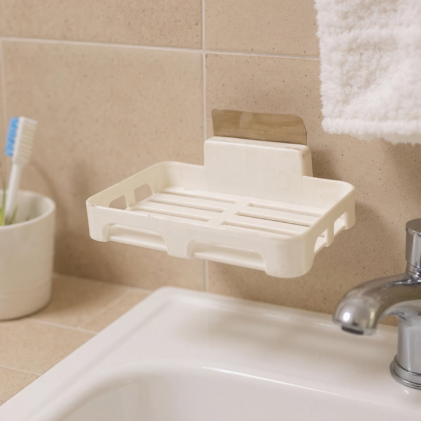 Self-adhesive Wall Mount Plastic Soap Dish With Drain Slots - Happy Price - Image 6