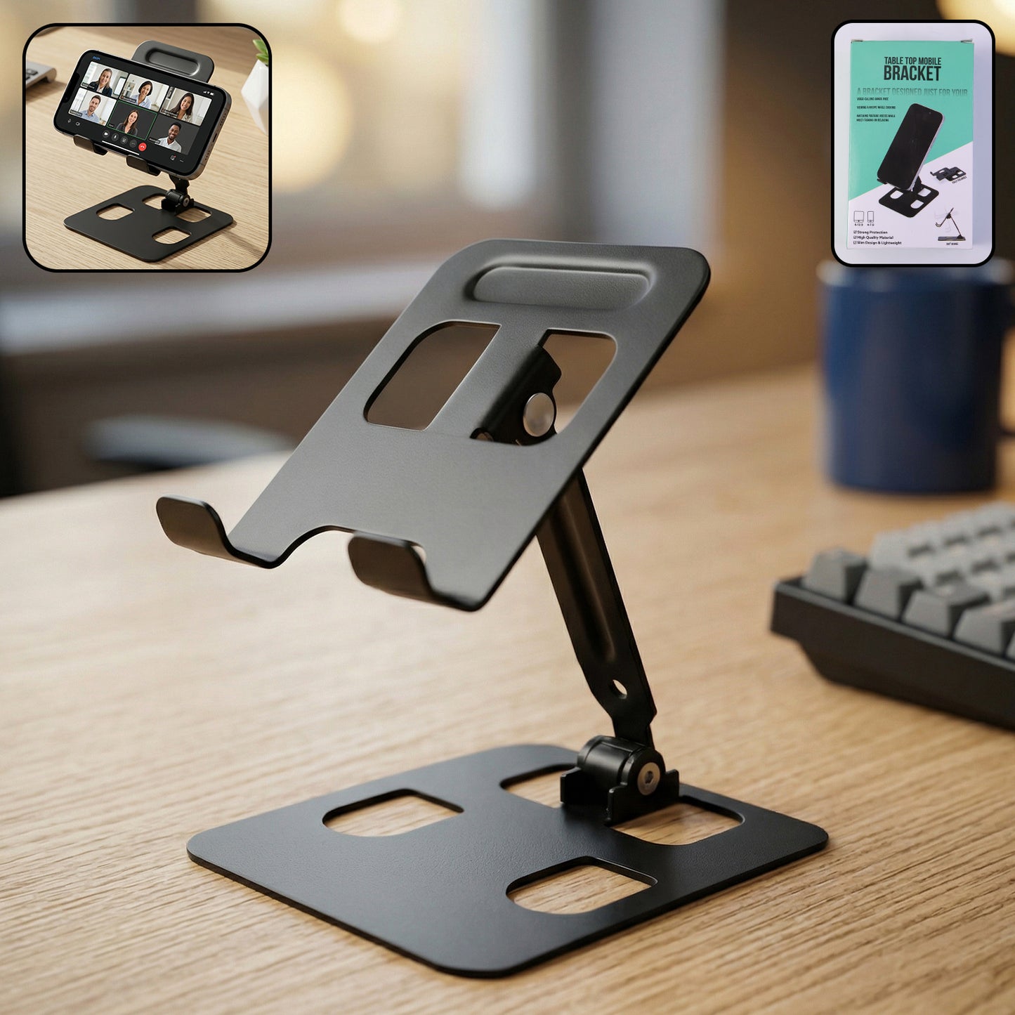 Adjustable Metal Desk Stand for Mobile Phones & Tablets - Foldable, 1 Pc - Great Price - Image 2