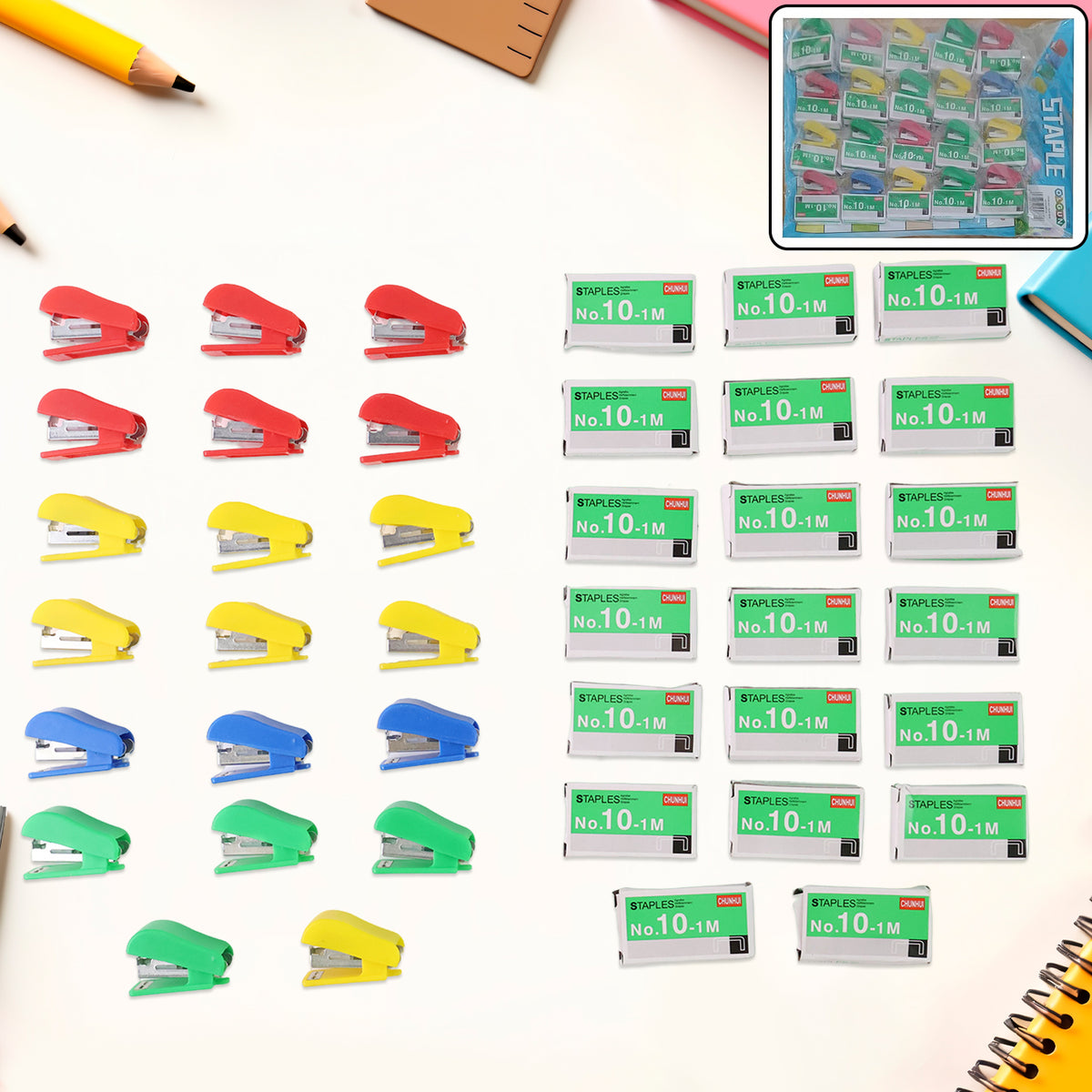 20 Pcs Mini Stapler Set with No.10 Staples - Assorted Colors - Happy Price - Image 2