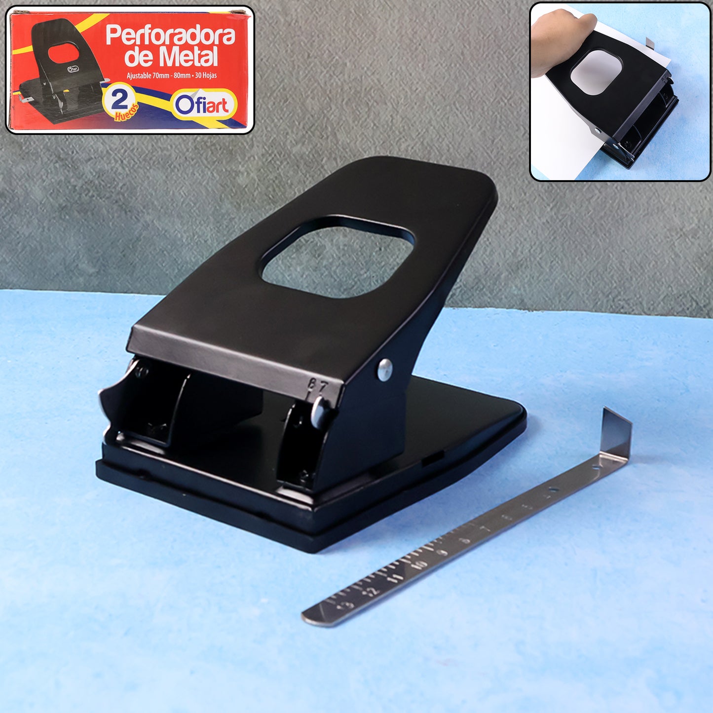 Durable Metal 2-Hole Paper Punch Machine (2 Pcs) - 30 Sheet Capacity - Happy Price - Image 2