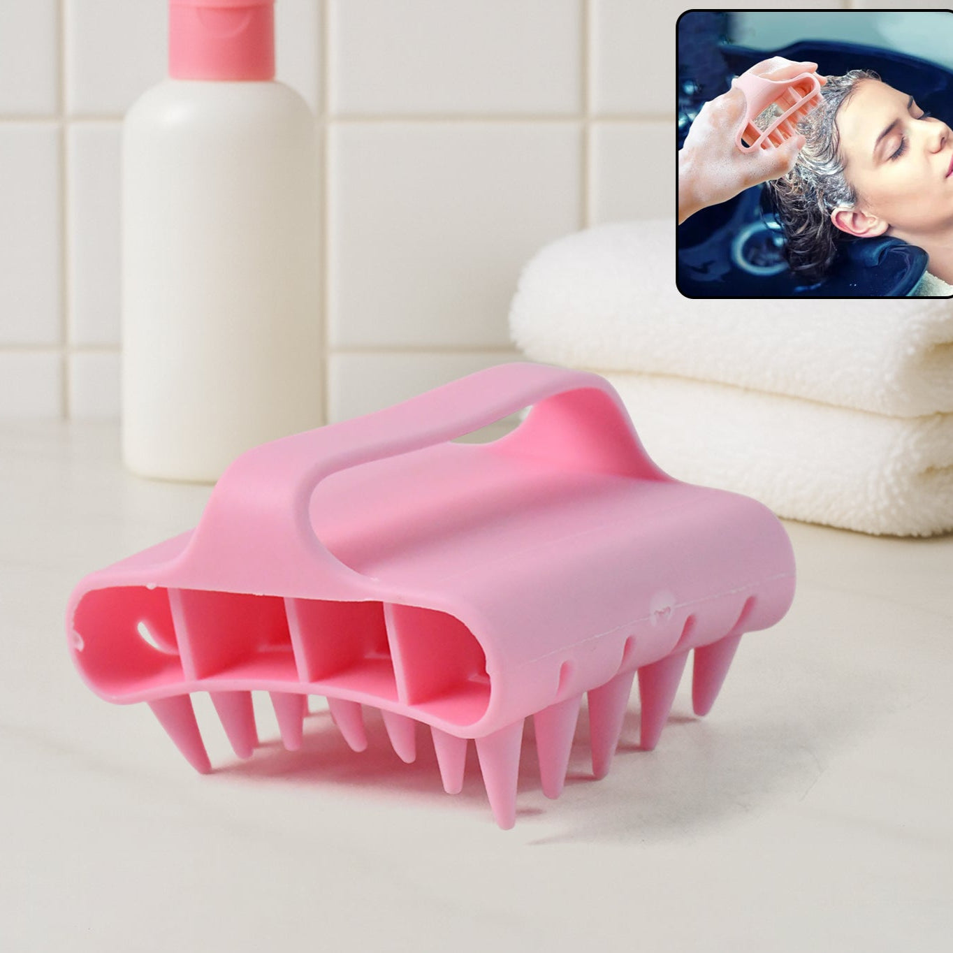 Silicone Scalp Massager Shampoo Brush with Handle for Deep Cleaning and Hair Growth - Happy Price - Image 1