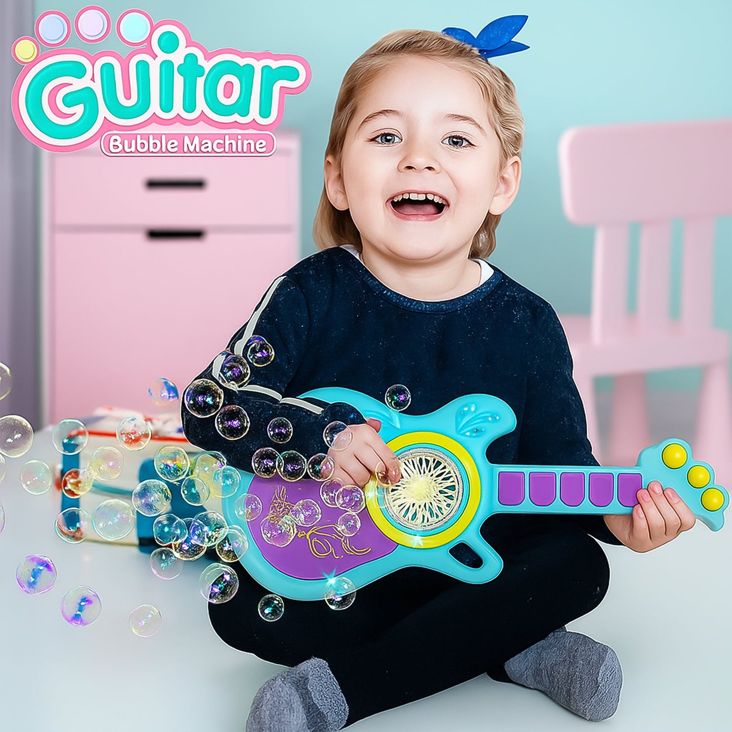 Automatic Guitar-Shaped Bubble Machine Set for Kids - Battery Operated Fun Toy - Happy Price - Image 3
