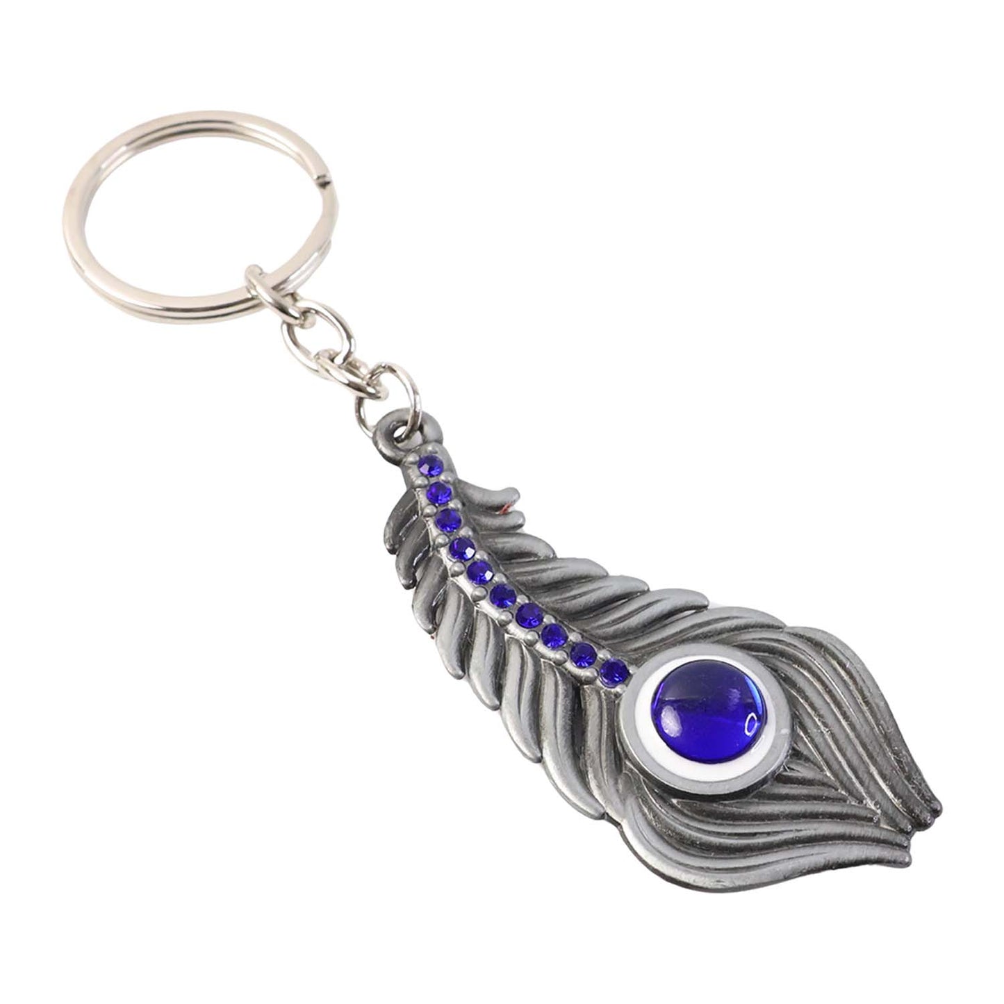 Metal Peacock Feather Keychain with Blue Gem Accent - 1 Pc - Happy Price - Image 5