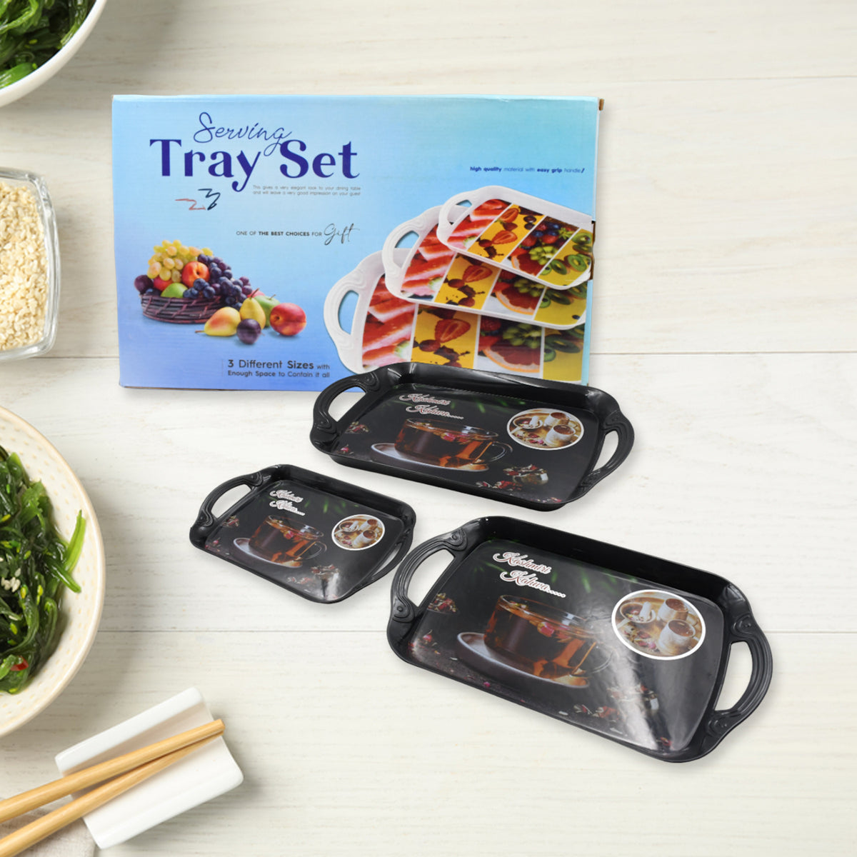 a Serving Tray Set Of 3 Melamine Trays For Kitchen Snacks Serving Tray Tray Set For Serving Tea Tray For Serving Fancy Trays For Serving Gift Item Different Size For Kitchen Office Use - Happy Price - Image 2