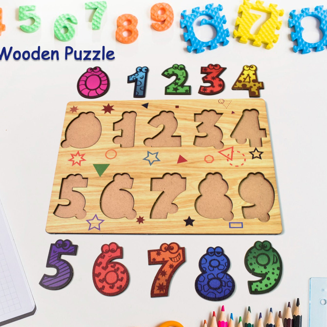 Wooden Number Puzzle Learning Educational Board (1 Set 2820 Cm) - Happy Price - Image 1