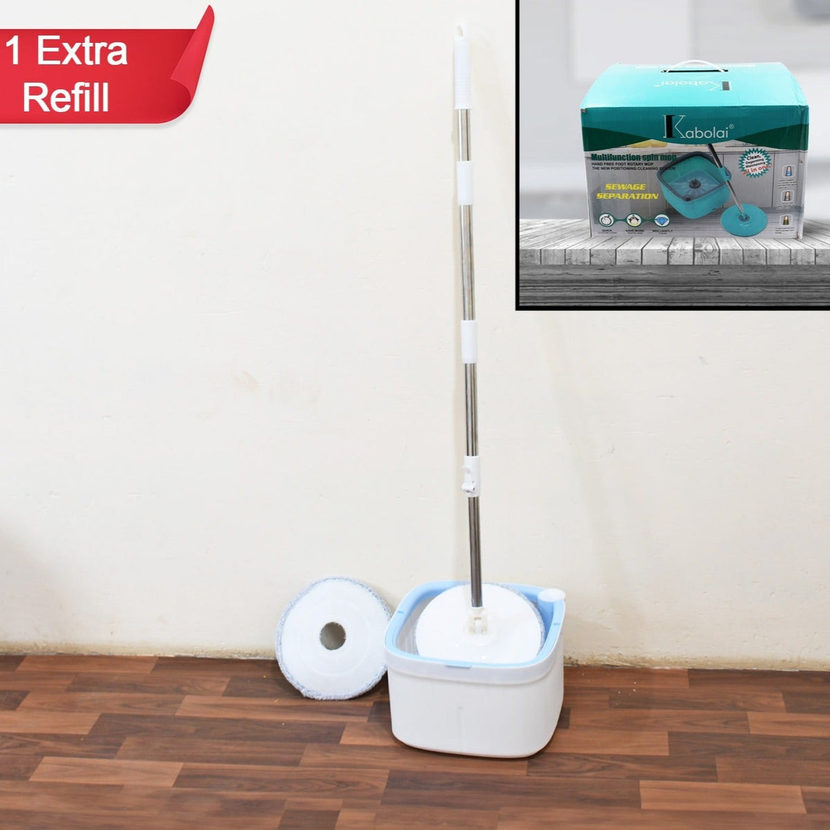 Round Shape Mop Head With 1 Pad Extra Clean Water Spin Mop With Separate Water Bucket Suitable For All Types Of Flooring Separates Dirty And Clean Water Wet - Happy Price - Image 1