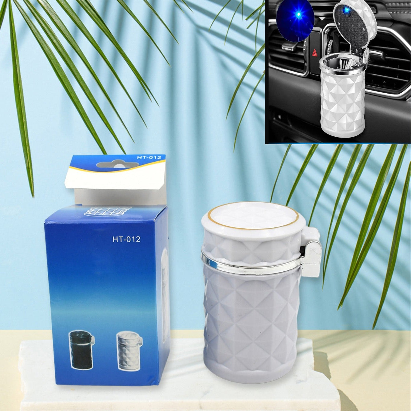 Car Cupholder Travel Ashtray With Lid And Led Light Portable With Blue Led Light Ideal Decorative Cigar Ash Bucket Cigarette Ashtray Car Waste Bin - Happy Price - Image 1