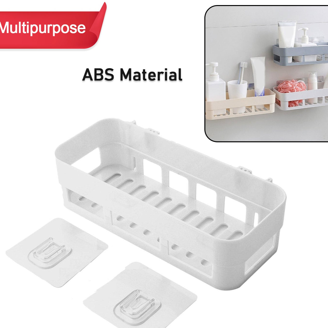 Abs Plastic Shower Corner Caddy Basket Shelf Rack With Wall Mounted Suction Cup For Bathroom Kitchen - Happy Price - Image 1