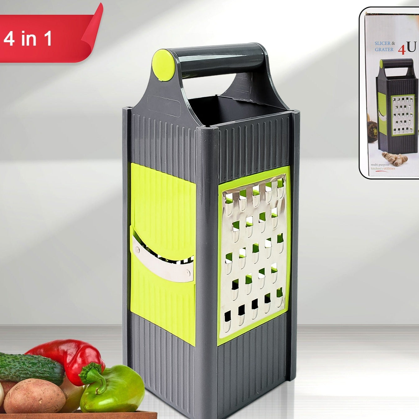 Steel And Plastic 4 In 1 Vegetable Fruit Slicer Grater Slicer (1 Pc) - Happy Price - Image 1