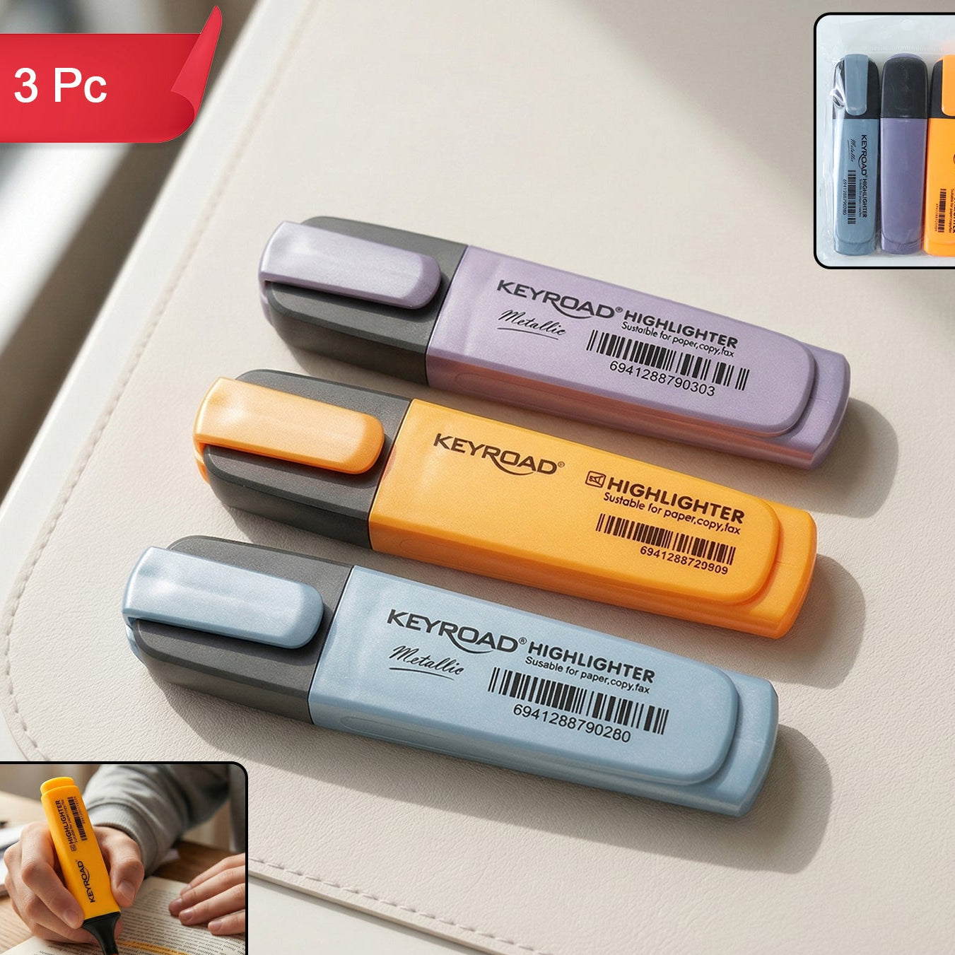 Premium Highlighter Marker Pen Set (3 Pc)