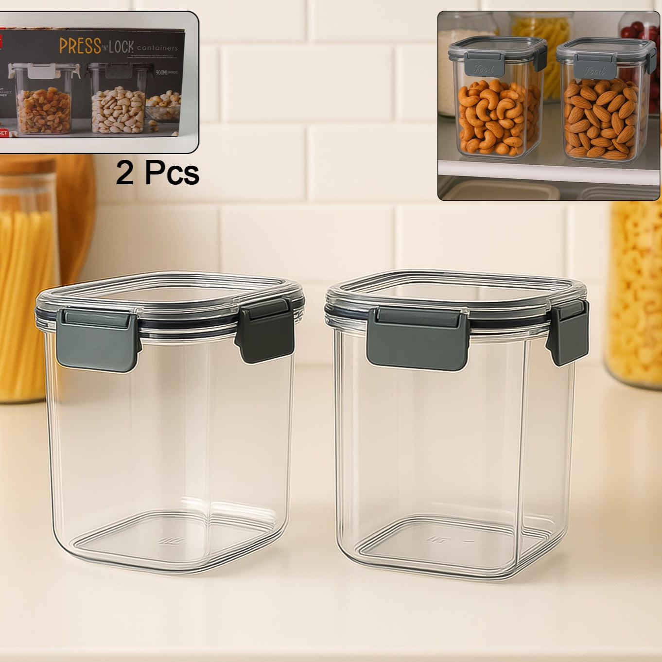 Apex Press N Lock Airtight Food Storage Container Set (2pc900ml) Approx - Happy Price - Image 1
