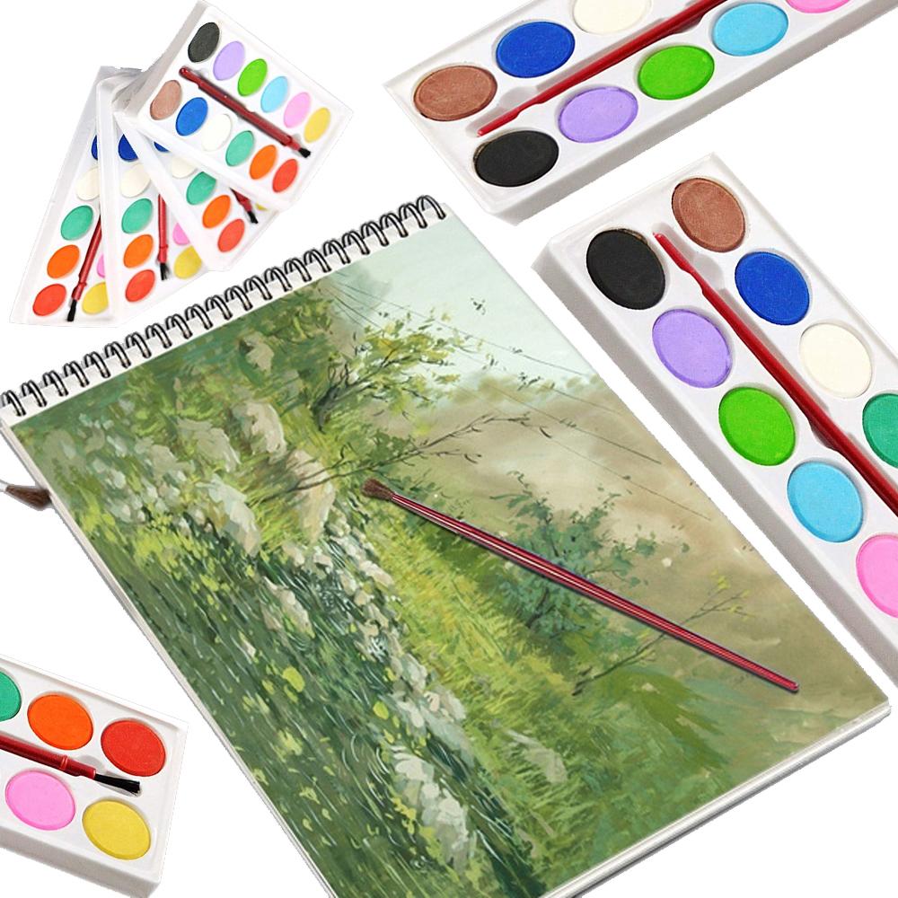 Painting Water Color Kit - 12 Shades And Paint Brush (13 Pcs) - Happy Price - Image 3