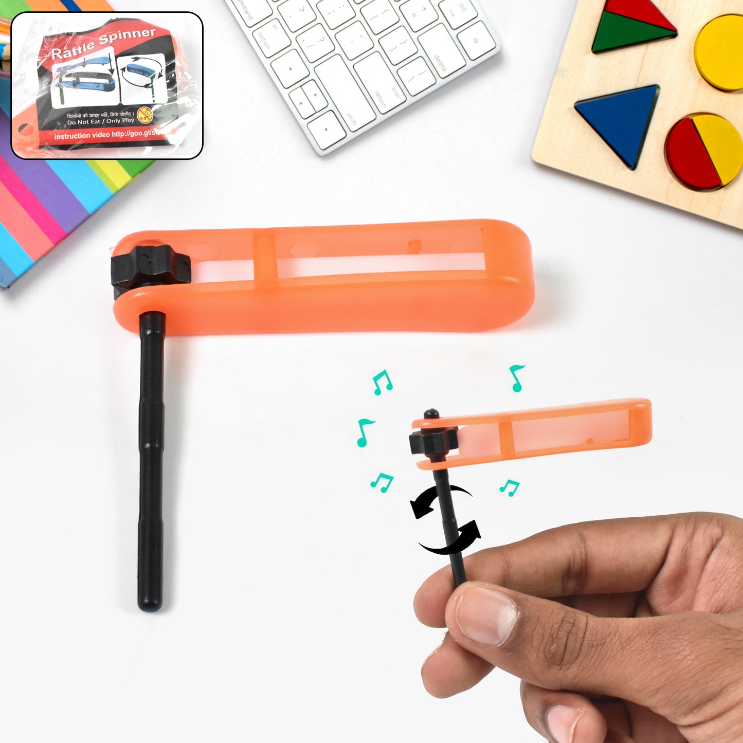 Small Colourful Non-toxic Plastic Rattle Spinner Toys For Babies Kids (1 Pc Mix Color Design) - Happy Price - Image 2