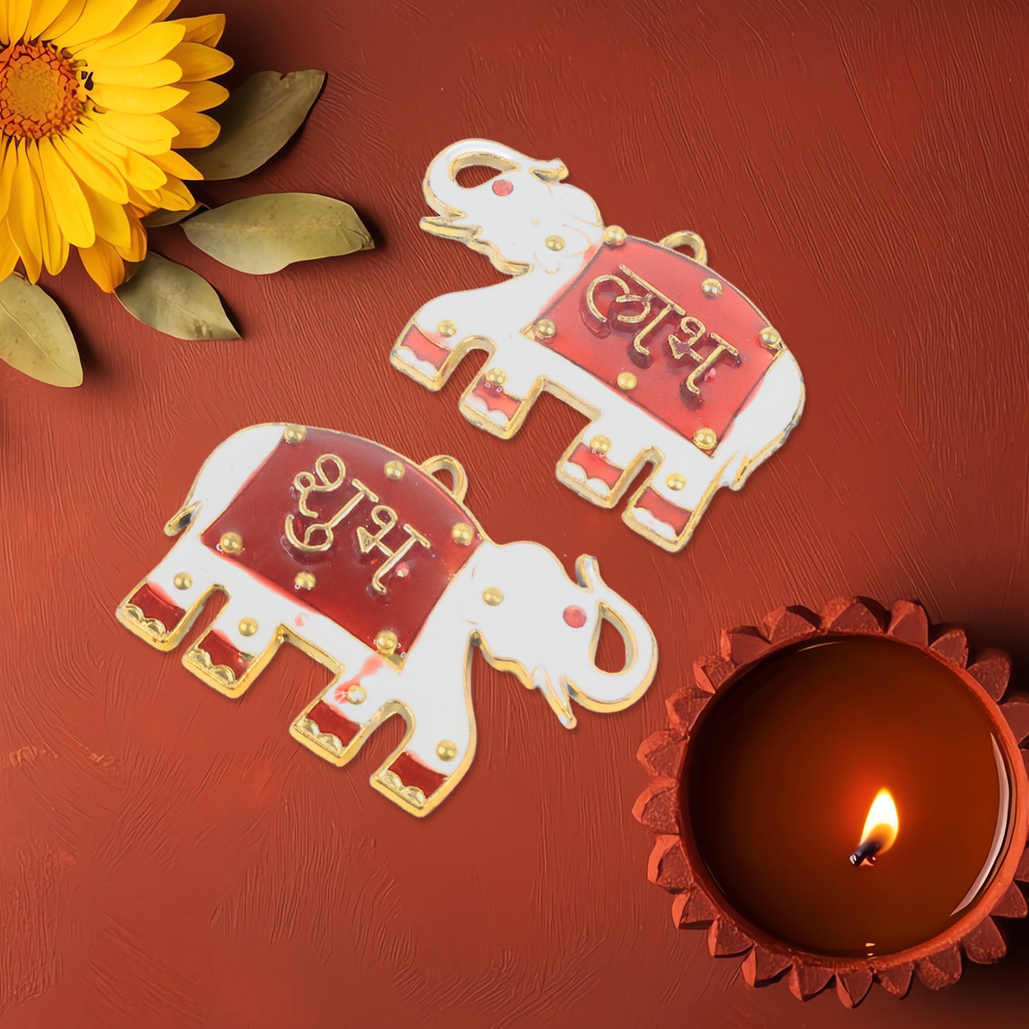 Shubh Labh Elephant Wall Hangings - Set of 2 Decorative Pieces for Auspicious Home Decor - Happy Price - Image 4