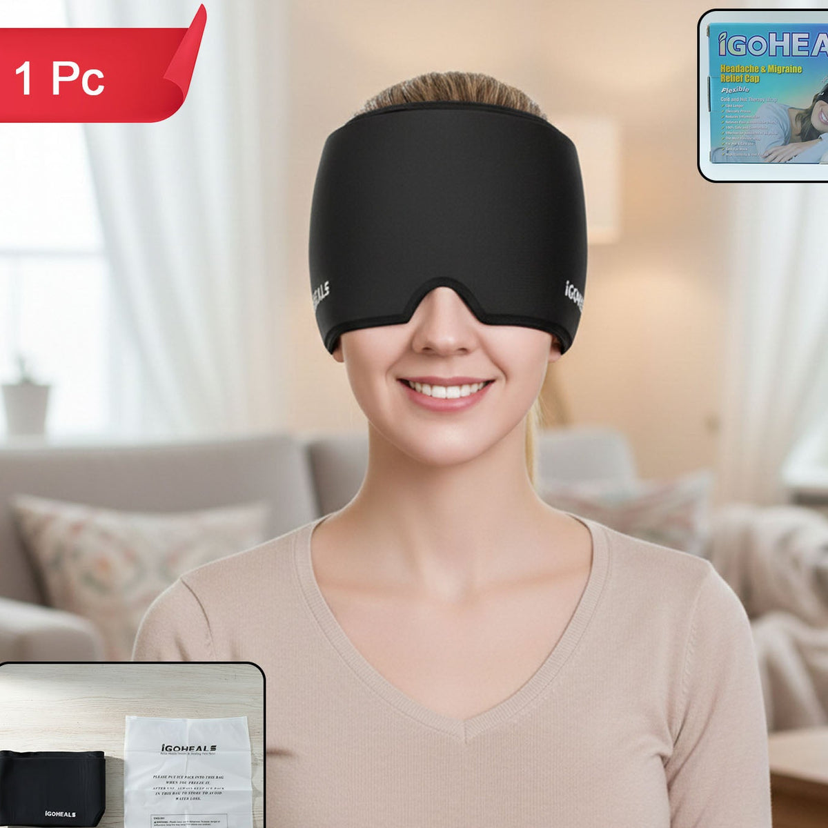Hot Cold Therapy Headache Relief Cap for Migraine & Stress (1 Pc) - Happy Price - Image 1