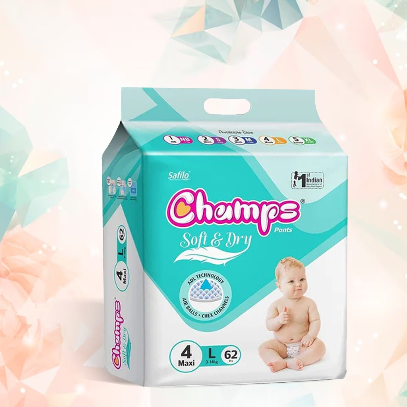 Champs Soft And Dry Baby Diaper Pants 62 Pcs (Large Size) - Happy Price - Image 1