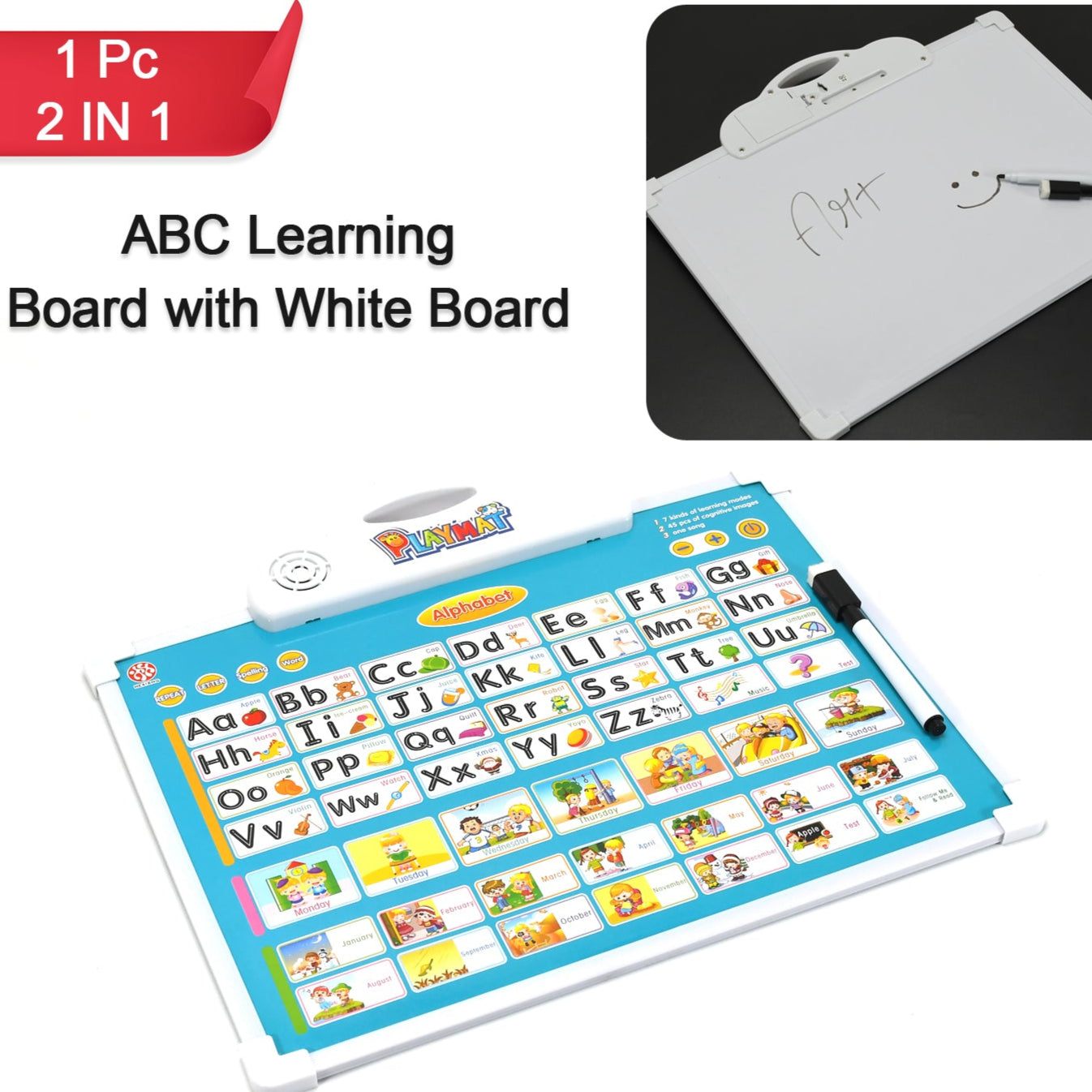 Learning Board 2in1 - Educational Pad For Kids Musical Board For Alphabet Abc Learning Toy Play Mat Drawing With One Doodle Pen - Happy Price - Image 1