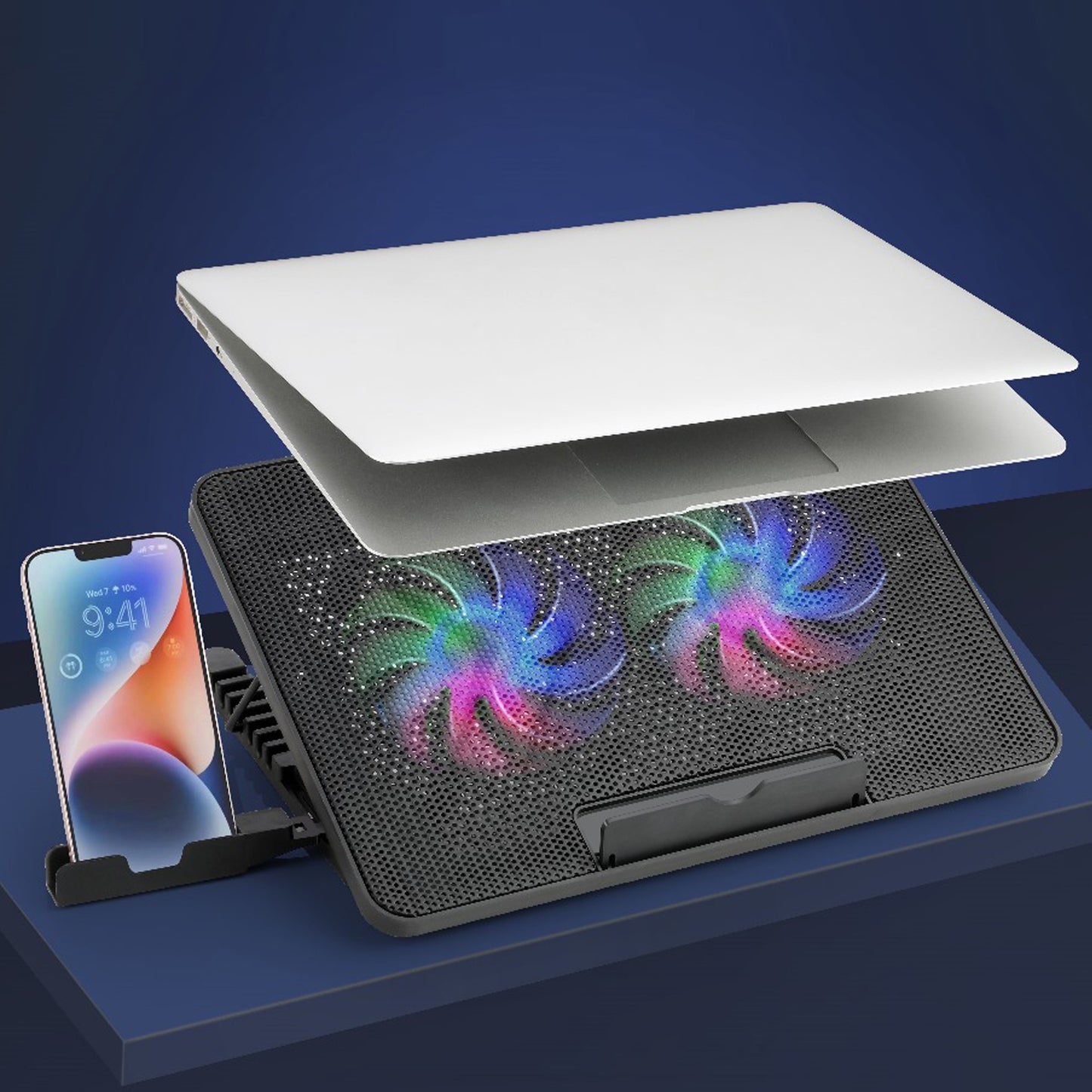 Laptop Cooler Cooling Pad With 2 Quiet Led Fans Dual Usb Ports Portable Ultra Slim Usb Powered 7 Heights Adjustable Laptop Stand For Gaming Laptop - Happy Price - Image 2