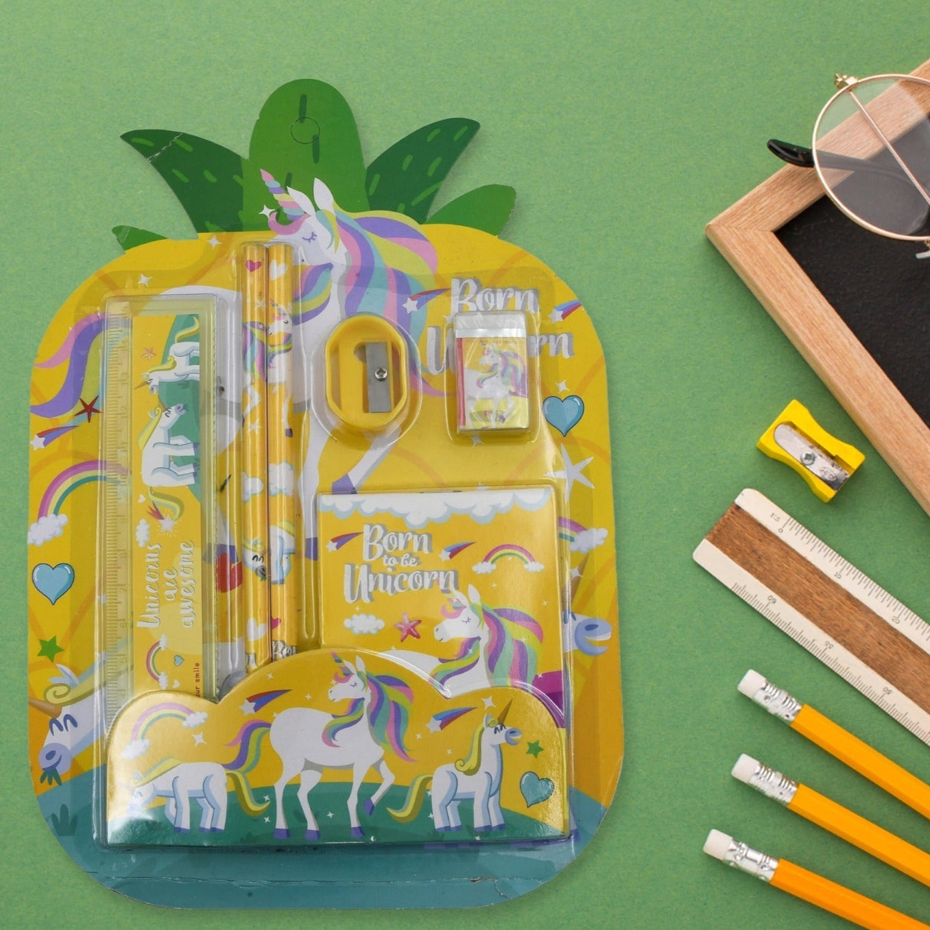 6 Pc Set Stationary Set Including Pencil Ruler Rubber Pencil Sharpener School Office Product Gift - Happy Price - Image 1