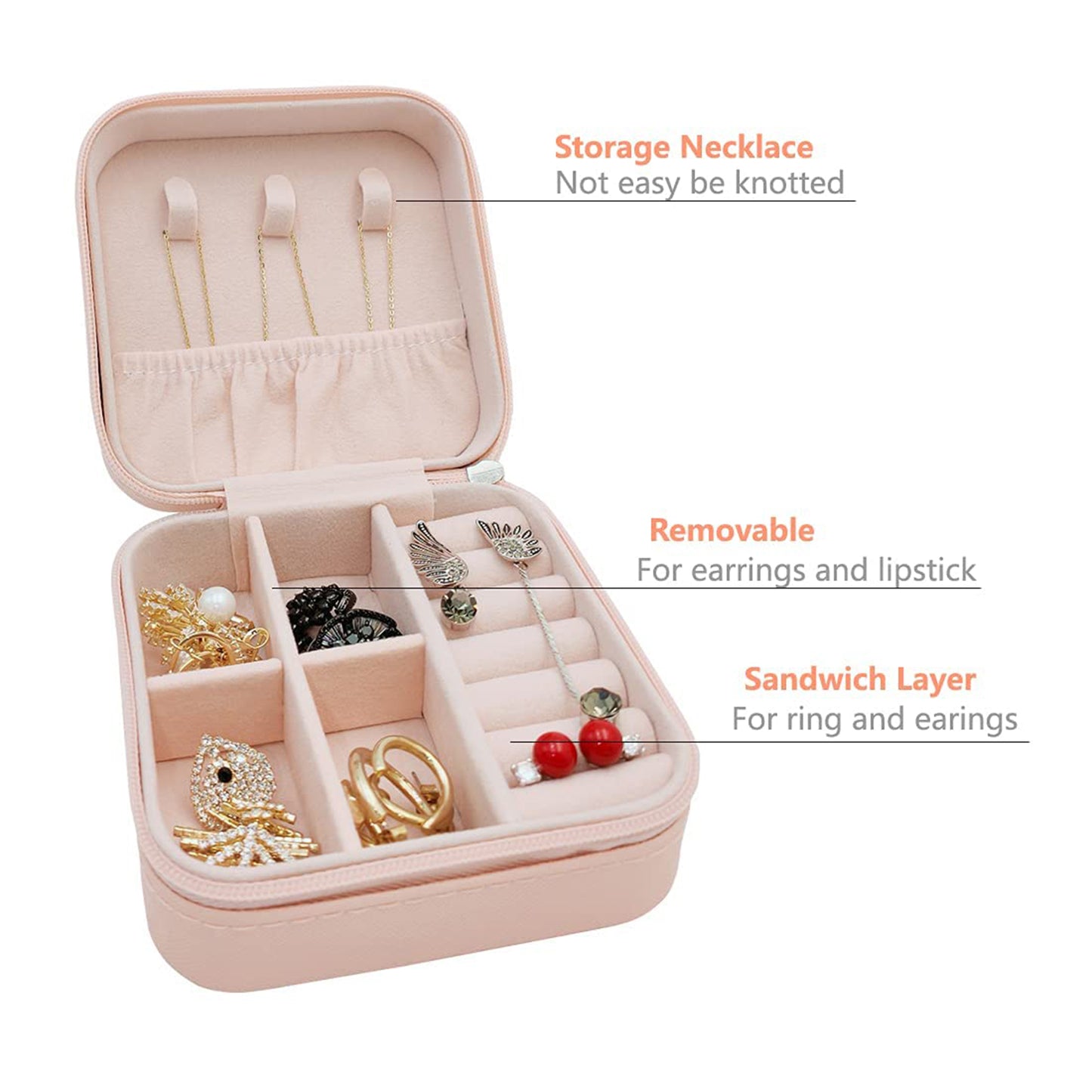 Jewellery Box For Women Mini Portable Jewelry Box Organiserpu Leather Jewlerrying Display Holder Small Travel Jewellery Box For Girls Women Mother Daughte Travel Ring Pendant Earring Necklace Storage Case - Happy Price - Image 4