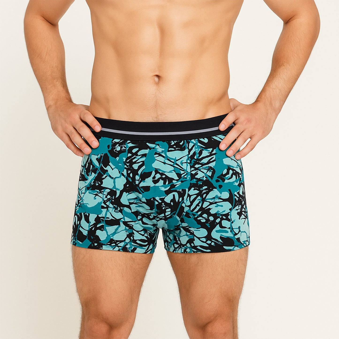 Men's Stretch Boxer Briefs - Large (1 Pc) - Abstract Teal/Black Print - Happy Price - Image 4