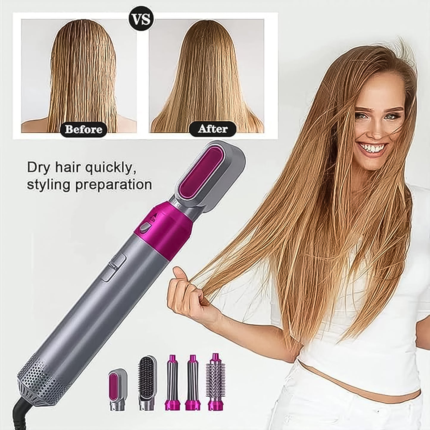 5 In 1 Hair Dryer Brush Multifunctional Hot Air Styler Hair Tools - Happy Price - Image 2