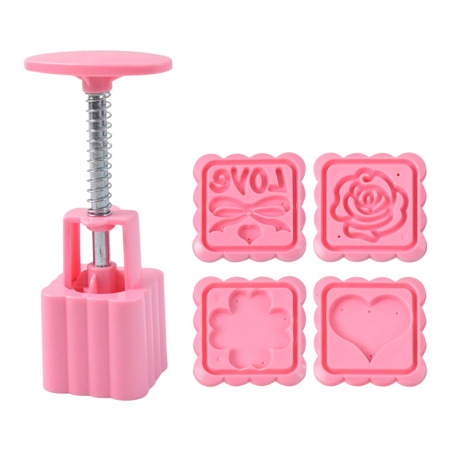 Cookie Biscuit Stamp Mold Set with Press Handle & 4 Decorative Designs - Happy Price - Image 2