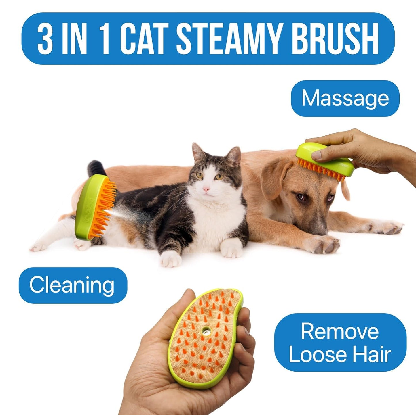 3 In1 Cat Steamy Brush Self Cleaning Steam Cat Brush Cat Steamer Brush For Massage Cat Grooming Brush Pet Hair Removal Comb For Cat And Dog For Removing Tangled And Loose Hair - Happy Price - Image 6