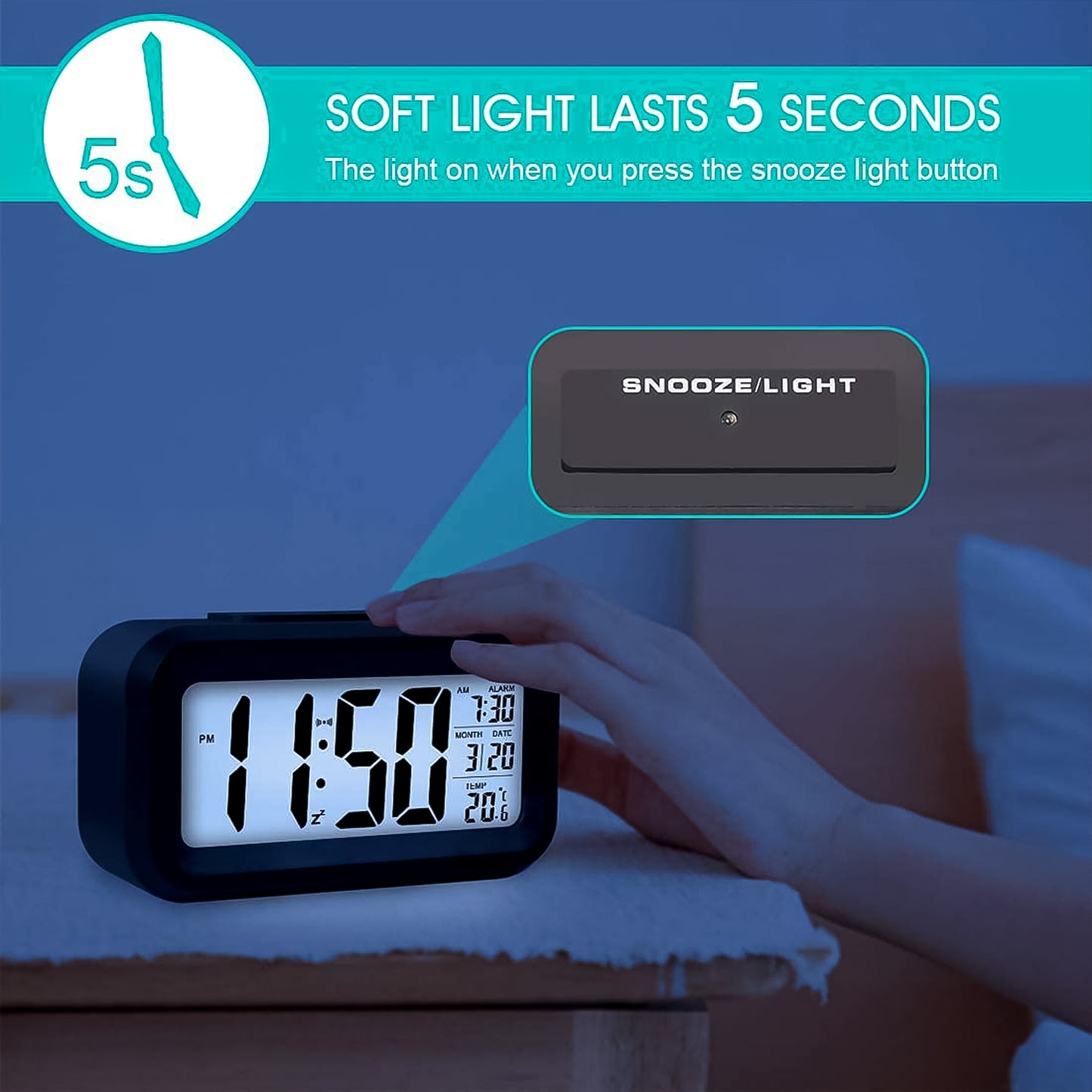 Digital LCD Alarm Clock with Auto Backlight & Temperature Display (1 Pc) - Happy Price - Image 5