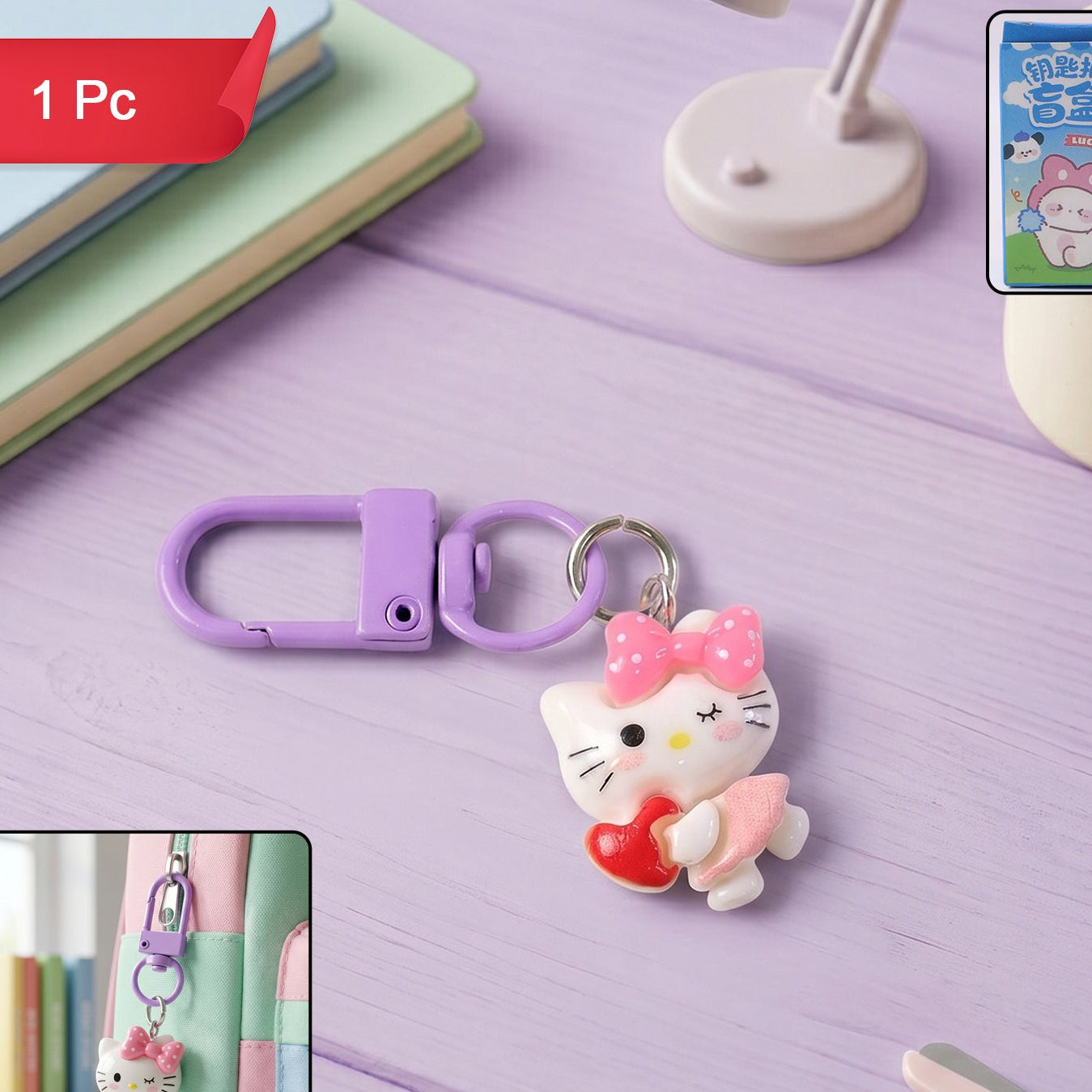 Cartoon Keychain With Heart And Bow (1 Pc)