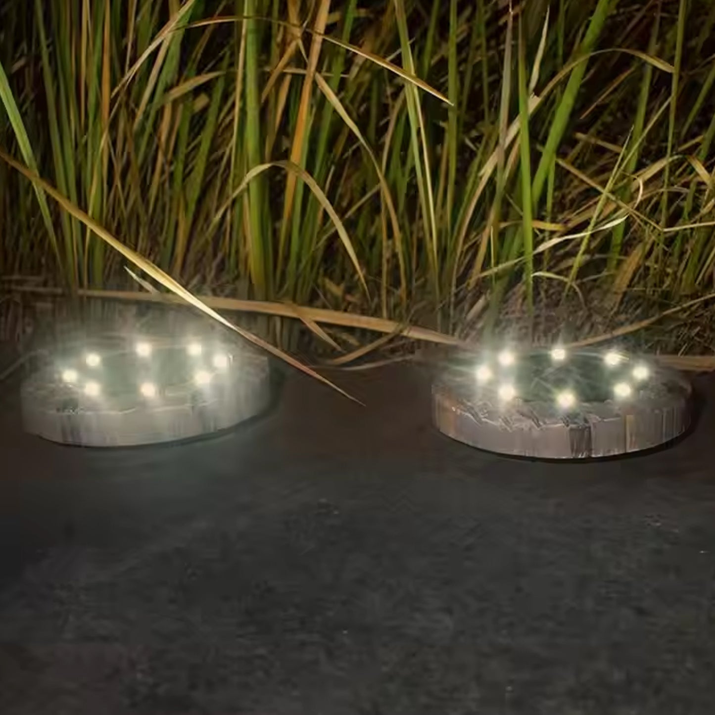 Disk Lights Slate Heavy Duty Outdoor Solar Pathway Lights 4 Led (2 Pc) - Happy Price - Image 2