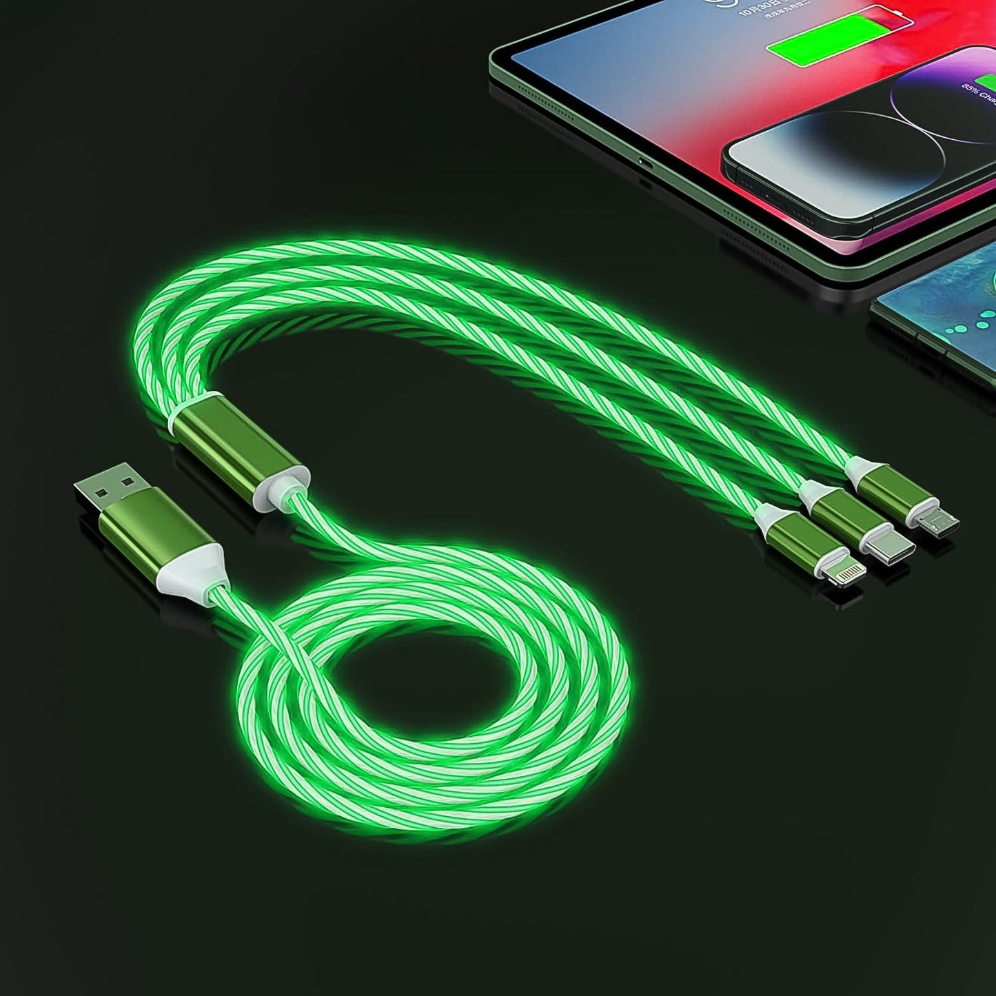 3 In 1 Charging Cable Light Up Fast Charger Multi Charging Cable (1 Pc) - Happy Price - Image 1