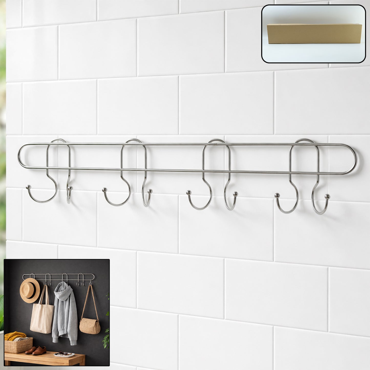 Stainless Steel Wall Hook Rack Organizer - 1 Pc - Great Price - Image 2