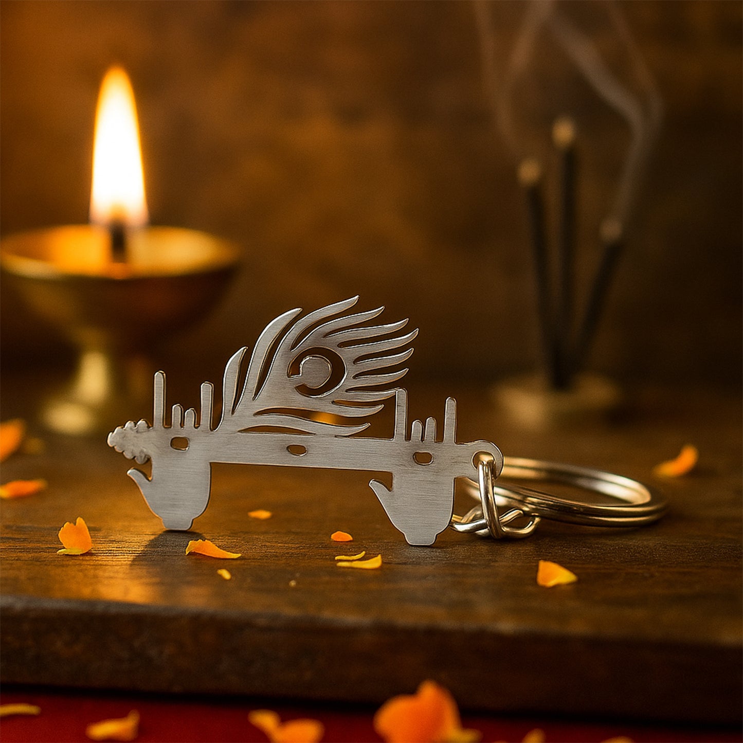 Krishna Flute & Peacock Feather Metal Keychain - 1 Pc - Happy Price - Image 7