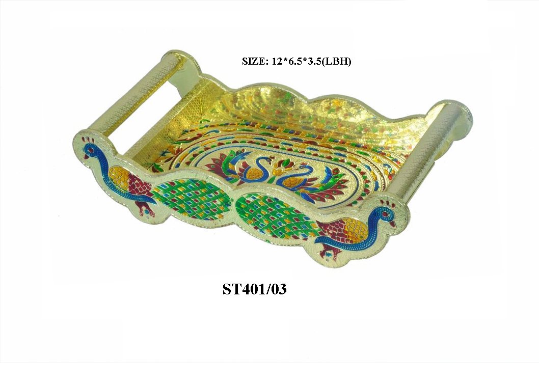 Peacock Design Glass With Handle And Handicraft Serving Tray Set - Happy Price - Image 7