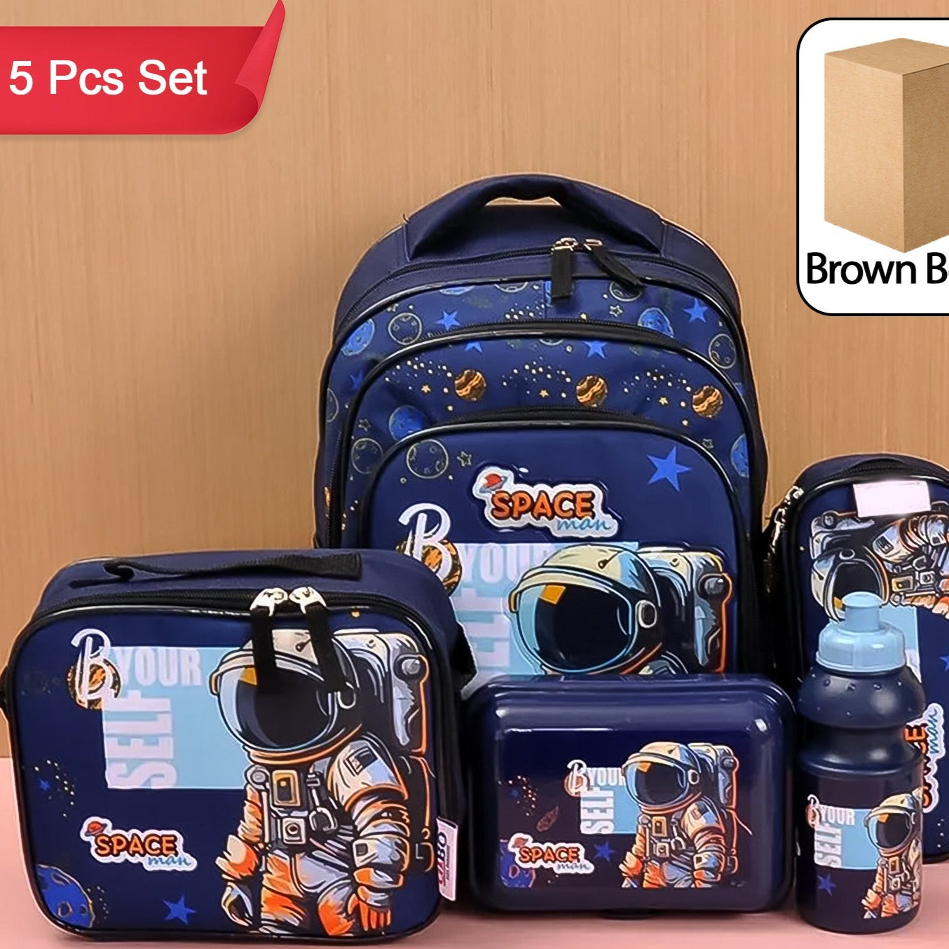 5 In 1 School Bag Includes Lunch Bag 14 Inch School Bags Water Bottle Pencil Case In Box Packing (1 Set Mix Color)) - Happy Price - Image 1